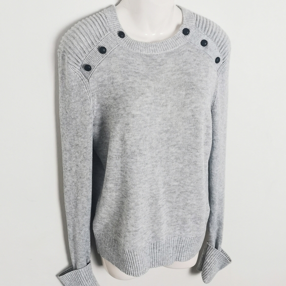 Portmans Knit Sweater sz M Long sleeve Merino Wool Grey black contrast button - Picture 7 of 9